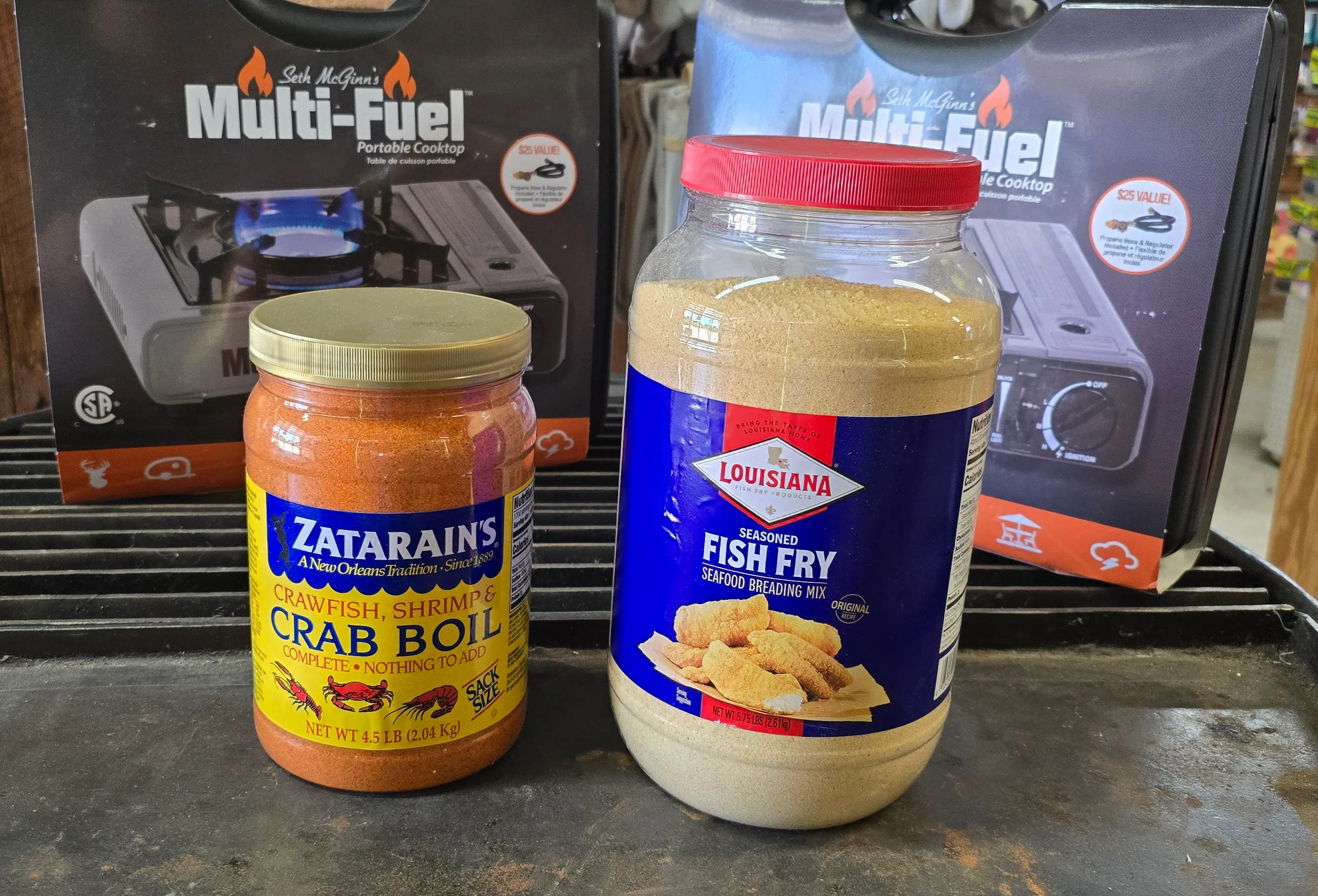 Fish fry breading and boil seasoning available at Red Barn