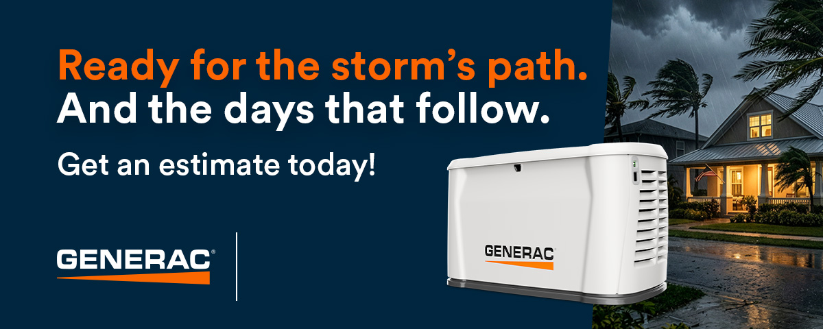 Generac storm preparedness banner with home standby generator