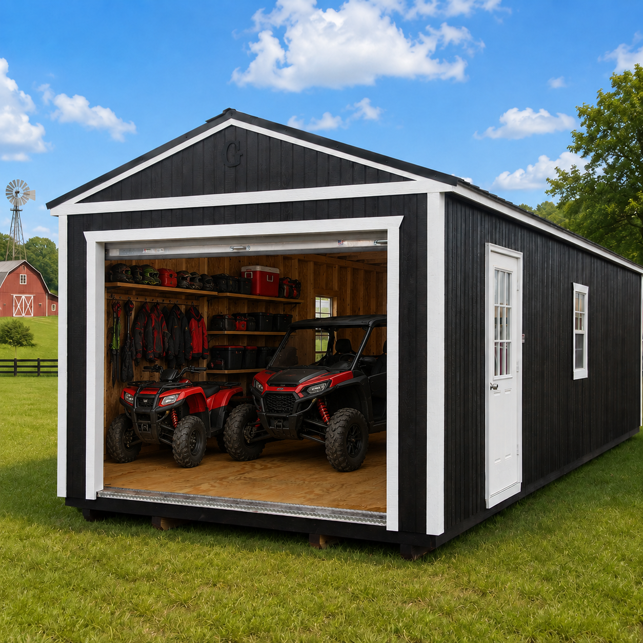 ATV stored inside a Graceland garage building